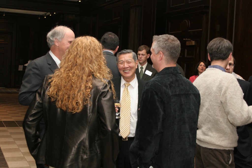 Henry C. Lee, speaking with former MCB Department Head Phil Yeagle and Dr.'s Rachel and Michael O'Neill (MCB faculty).
