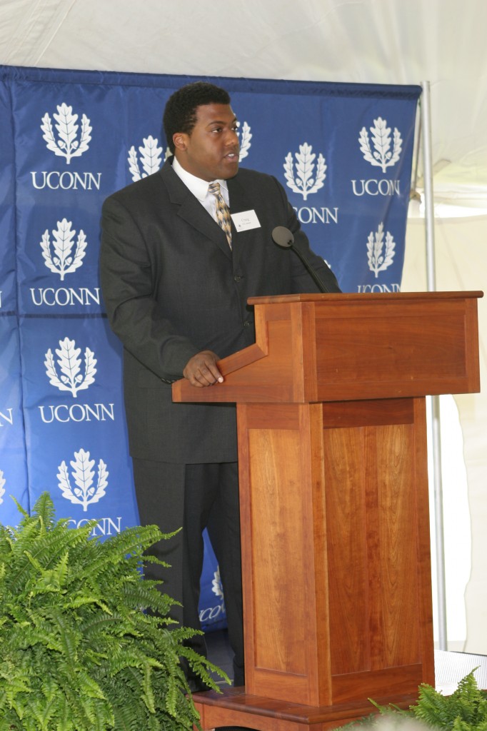 Dedication Ceremony: Graduate Student Craig O'Connor accepting the Center on behalf of students who will benefit.